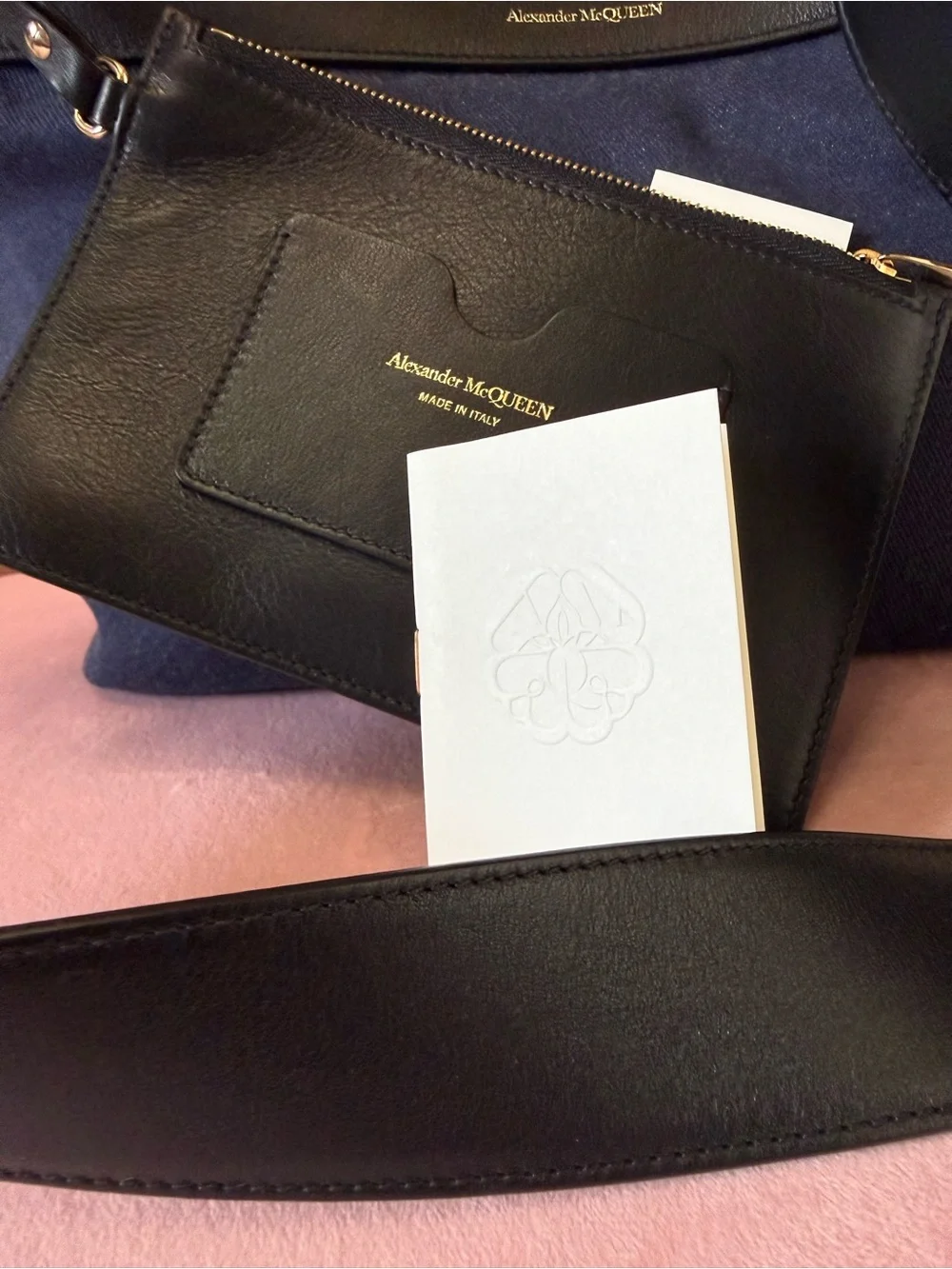 💯Auth! Alexander McQueen “The Bow Bag” Denim w Black Leather Trim & Interior.